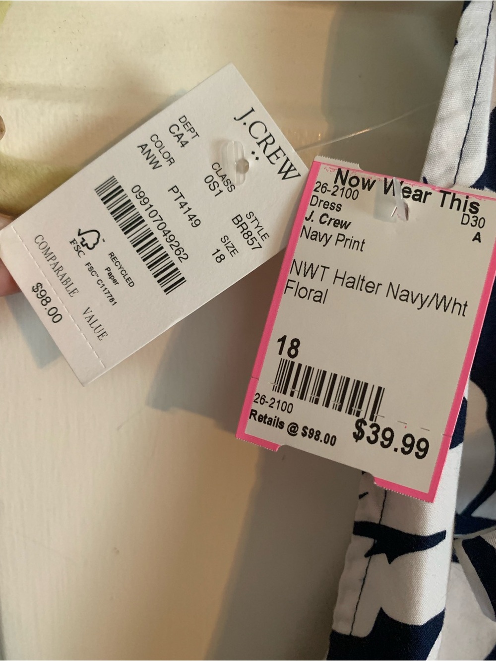 J. Crew White Halter Dress with Navy Floral Detailing NWT - Picture 10 of 11